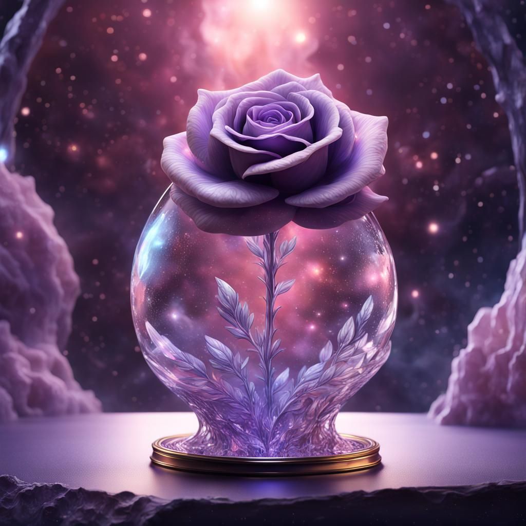 Crystal Rose Vase with Lavender Galaxy Background