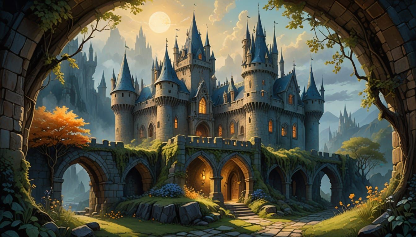 Enchanting Faerie Castle in Watercolor Style