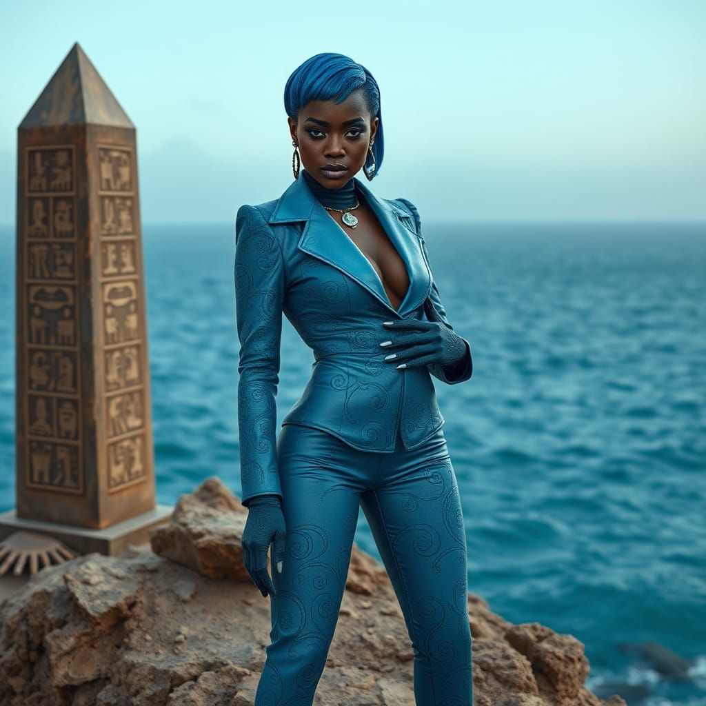 Dagon as a Stunning Black Woman in Surreal Style