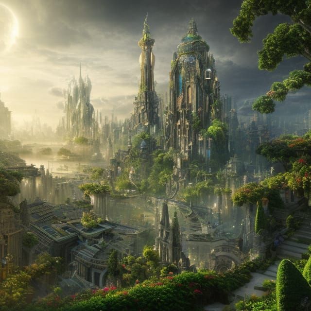 Green City of the Future with Floating Gardens