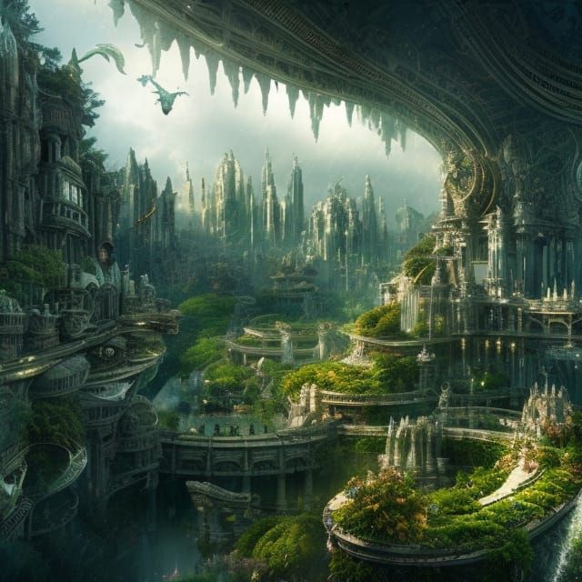 Lush City of the Future with Floating Gardens