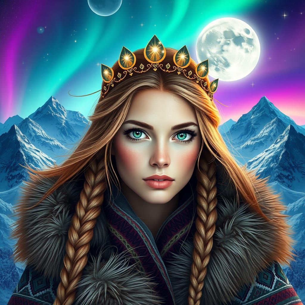 Ethereal Saami Princess in Hyperrealistic Landscape