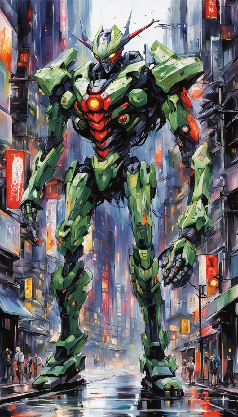 Rampaging Biomechanoid EVA in Metropolis, Neon Genesis Style