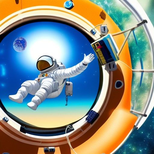 Astronaut Lounging in a Tropical Space Resort