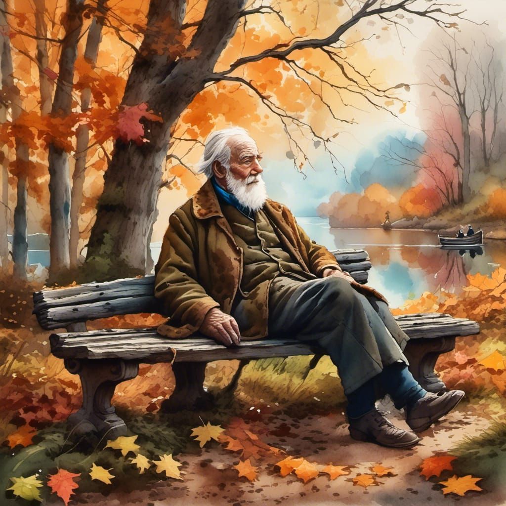 Old Man Resting On A Bench