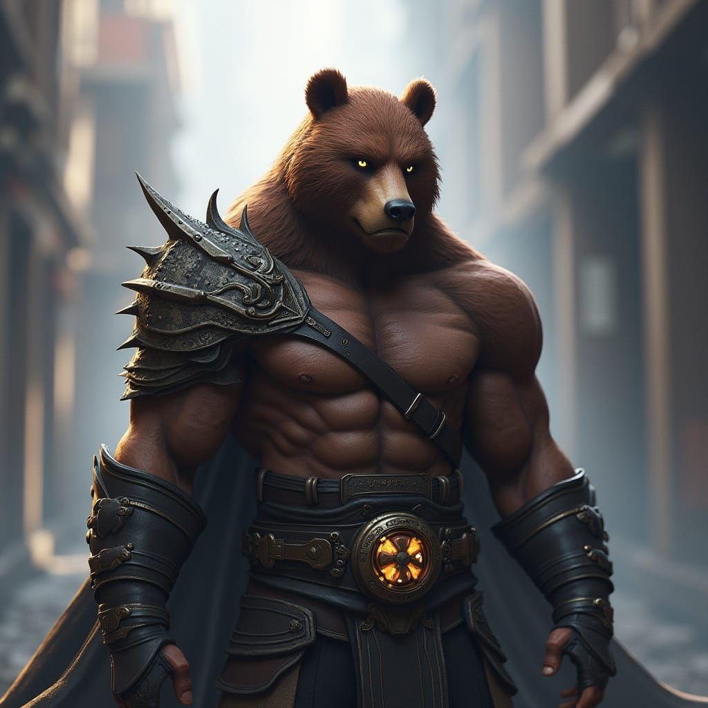 Detailed 3D Anime Art of Humanoid Bear Warrior