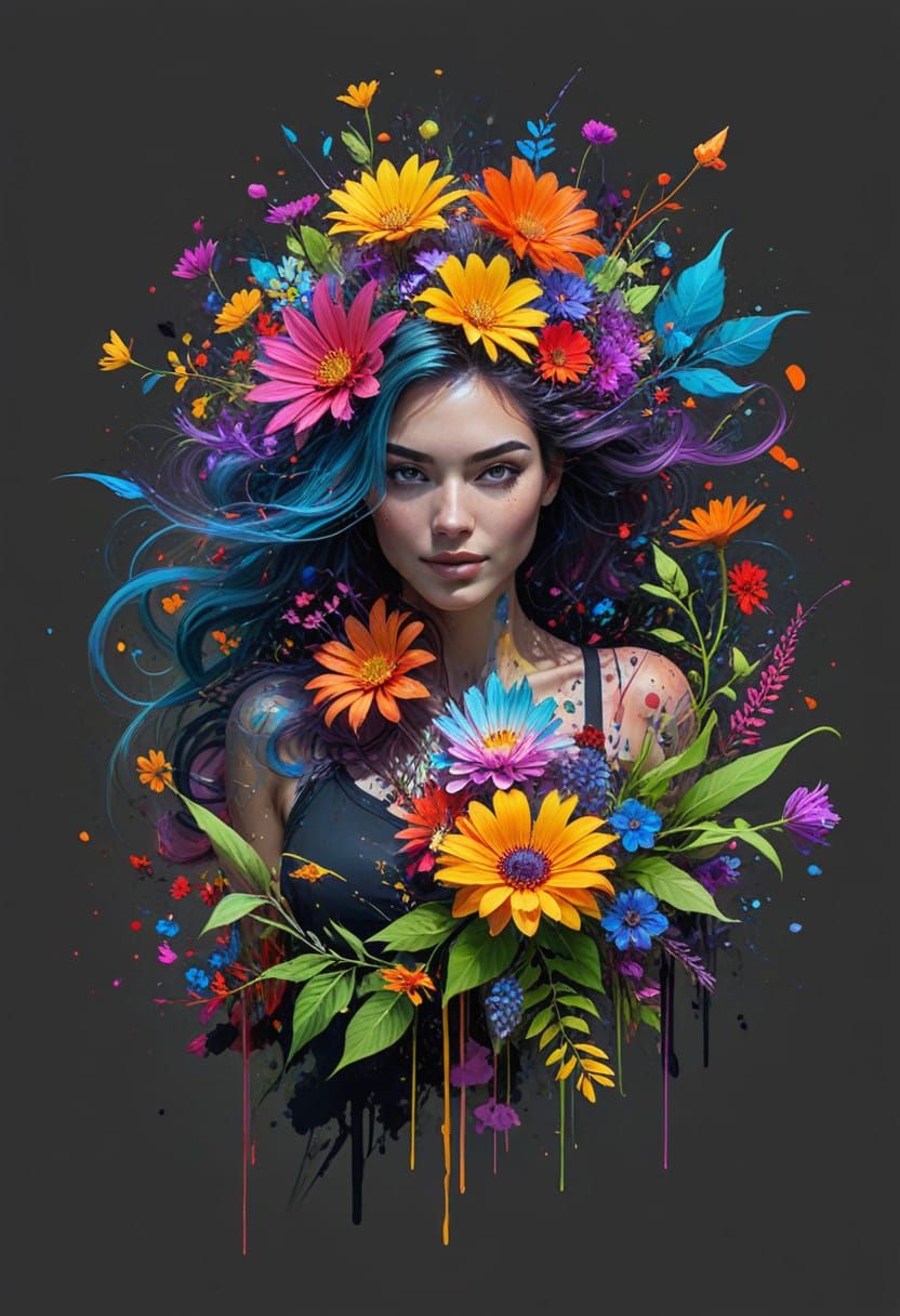 Whimsical Garden Goddess in Vibrant Graffiti Art