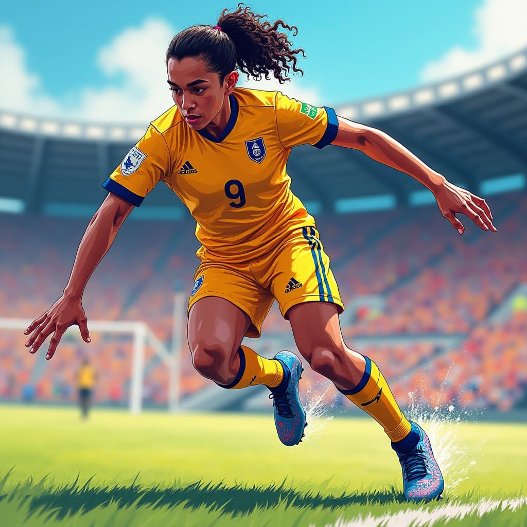 Football Player in Dynamic, Neon Style