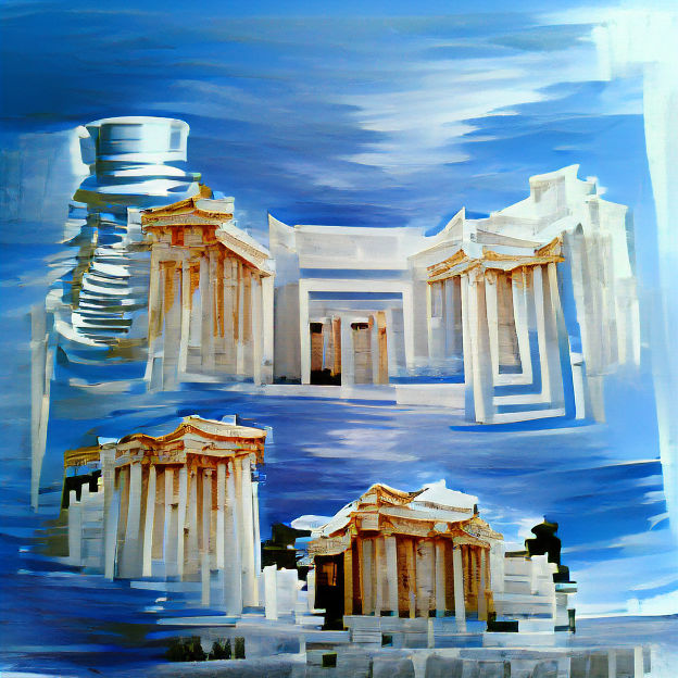 Greek Temple Acrylic Painting