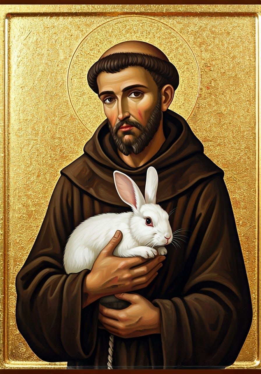 St. Francis of Assisi Icon with White Rabbit