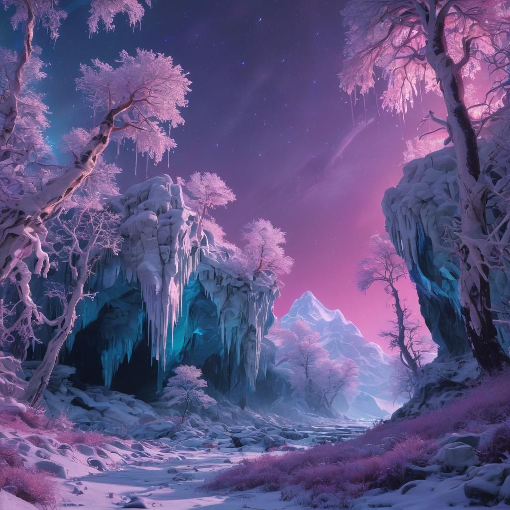 Glitching Winter Landscape in Surreal Digital Art Style