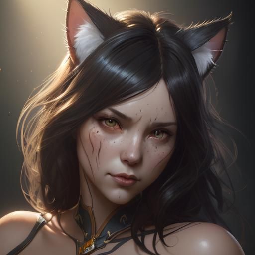 Cute Devil Cat Portrait in Hyperdetailed Style