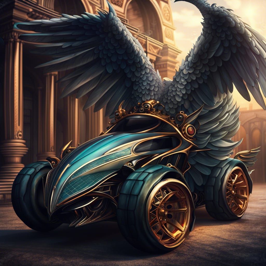 Fantasy Car with Wings and Big Wheels