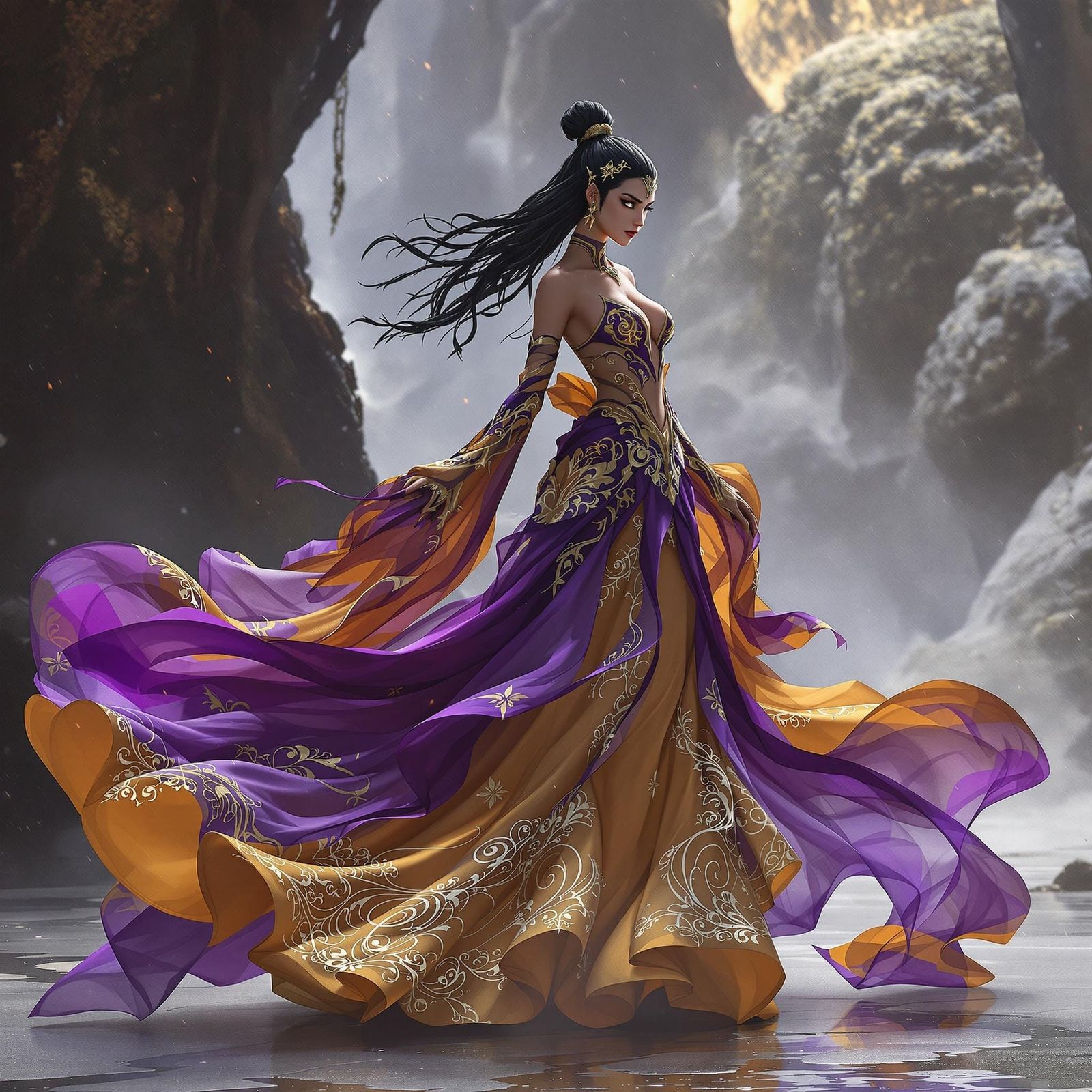 Avatar Korra in Dark Fantasy Gown, Digital Art