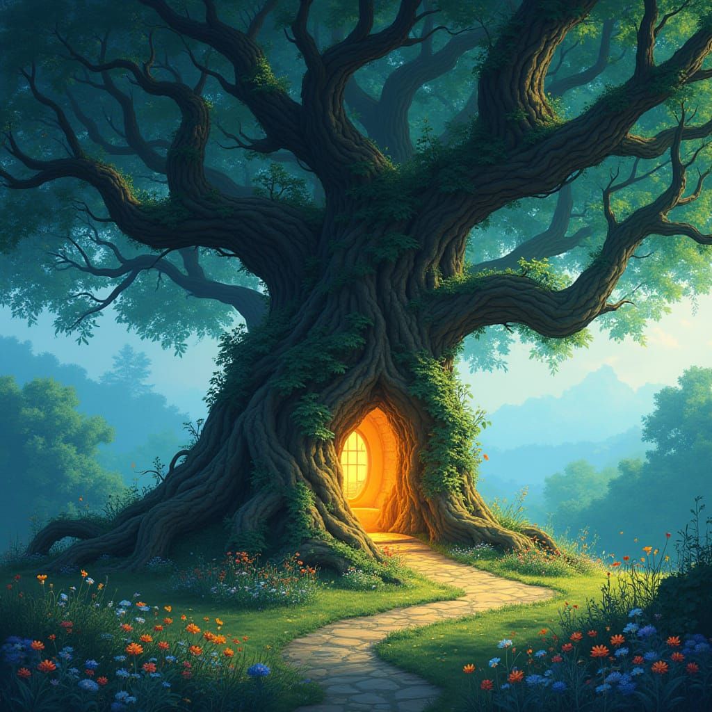 Ancient Tree Sanctuary in Whimsical Forest