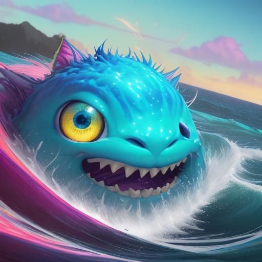 Cute Cthulhu Furry Monster on the Beach