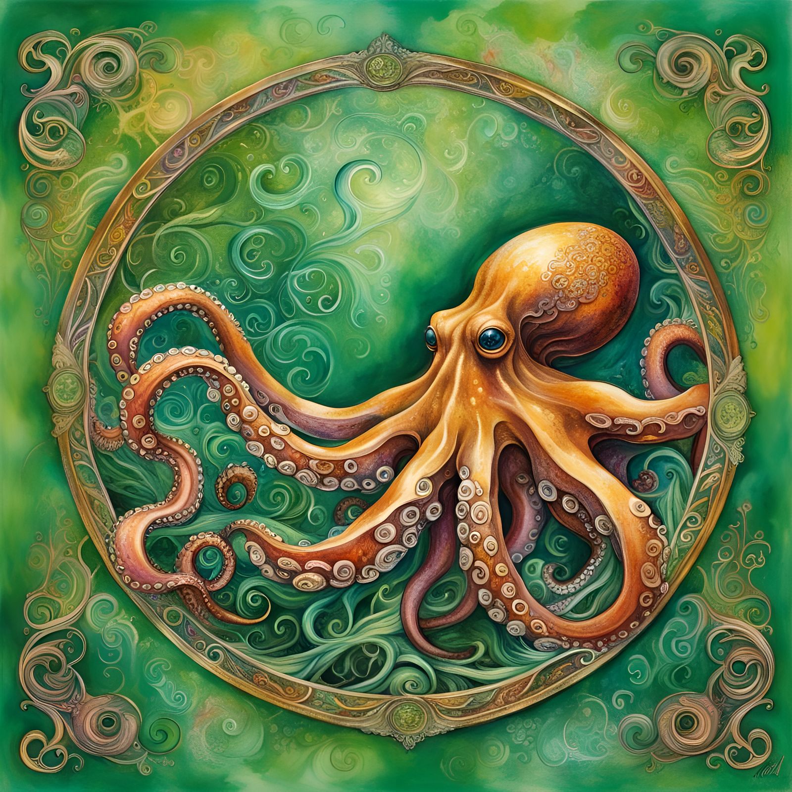 Fantasy Octopus in Gouache Watercolor