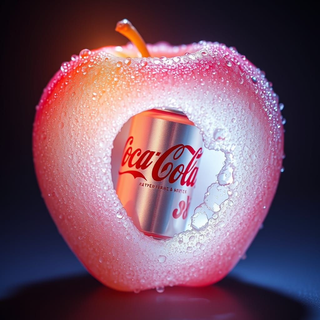 Surreal Still Life of a Glowing Apple with Coca Cola Can