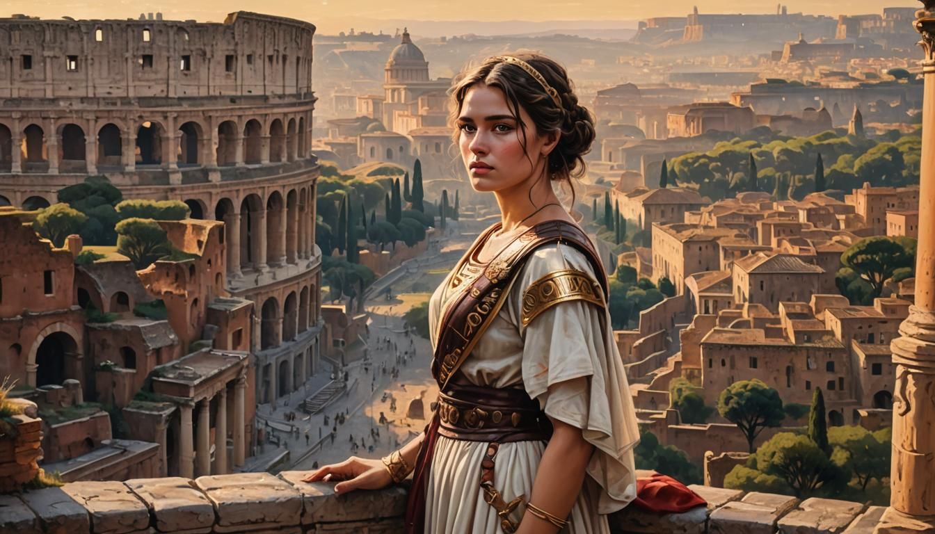 Roman Woman in Ancient City, Oil Painting