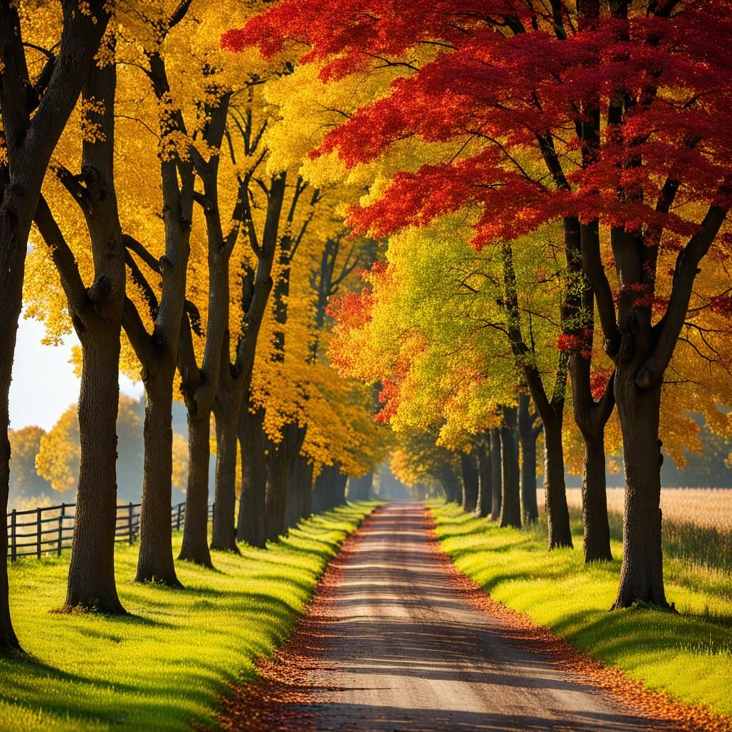 Autumn Colors Along a Tree-Lined Lane