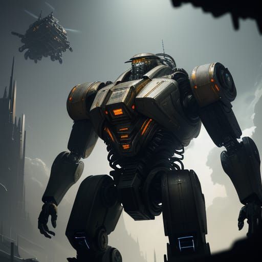 Epic Sci-Fi Robot Concept Art in Metallic Sheen