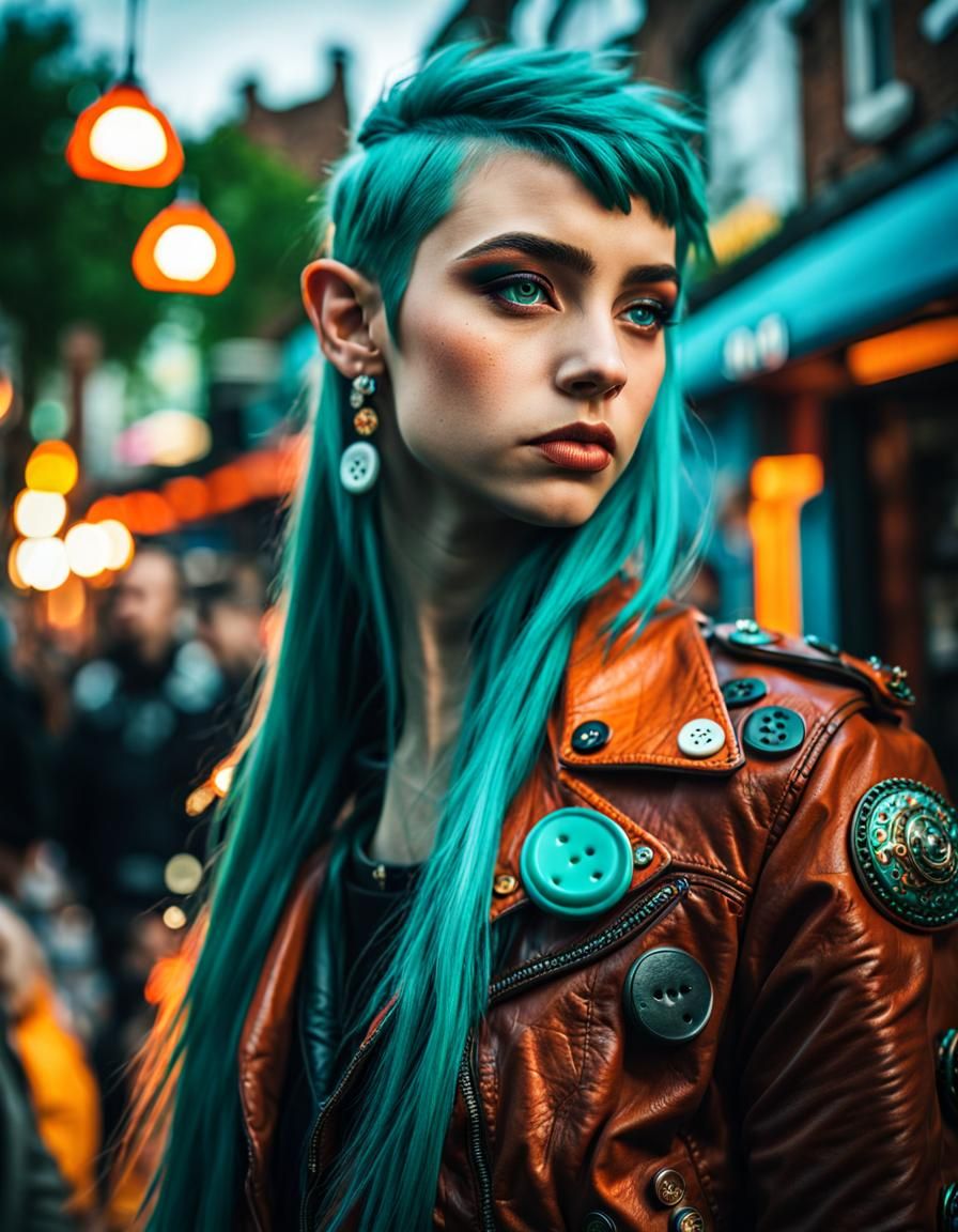 Punk Elven Girl in Camden Town: Hyperdetailed Concept Art