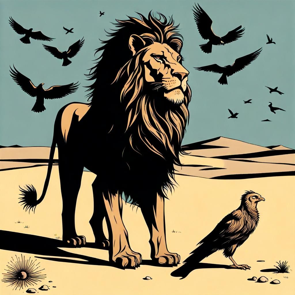 Surreal Lion-Man Hybrid Emerges from Desert