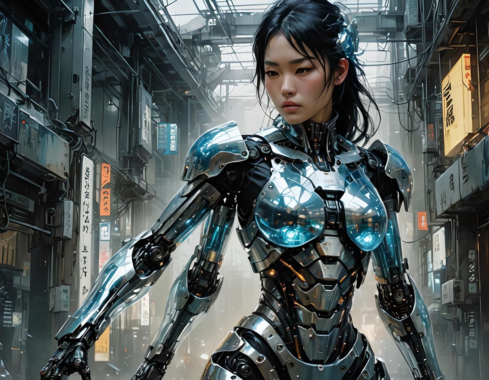 Cyborg Woman with Transparent Body, Digital Art