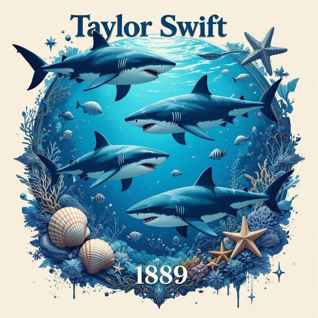 1989 Album Collage with Sharks and Blue Elements