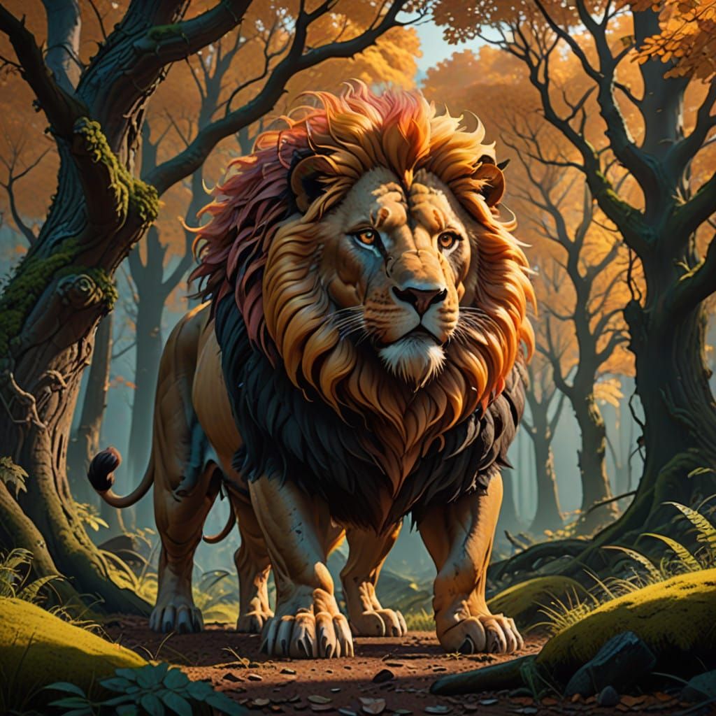 Regal Lion-Pig Hybrid Reigns in Mystical German Forest