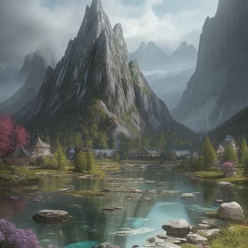 Fantasy World Map with Mountains and Rivers