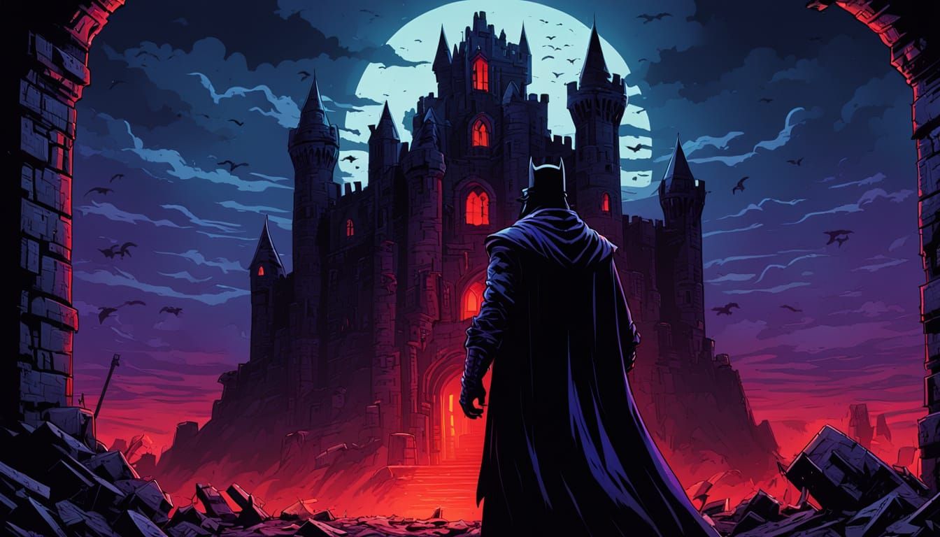 Villain in Front of Ruined Castle, Comic Book Art