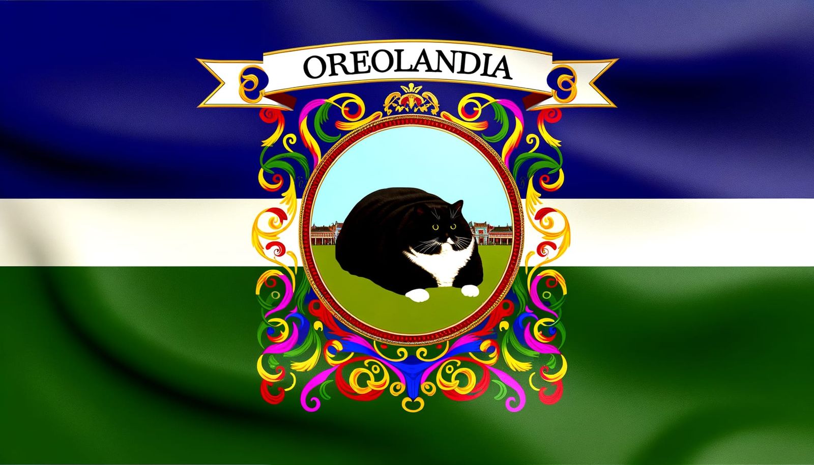 Elaborate Flag of Oreolandia Honors Beloved Feline Ruler in...