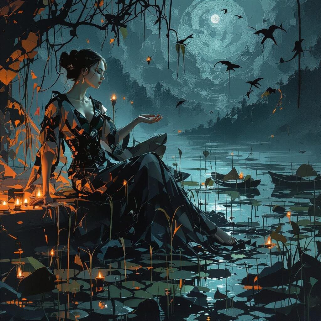 Moonlit Serenity in Marshy Dreamscape