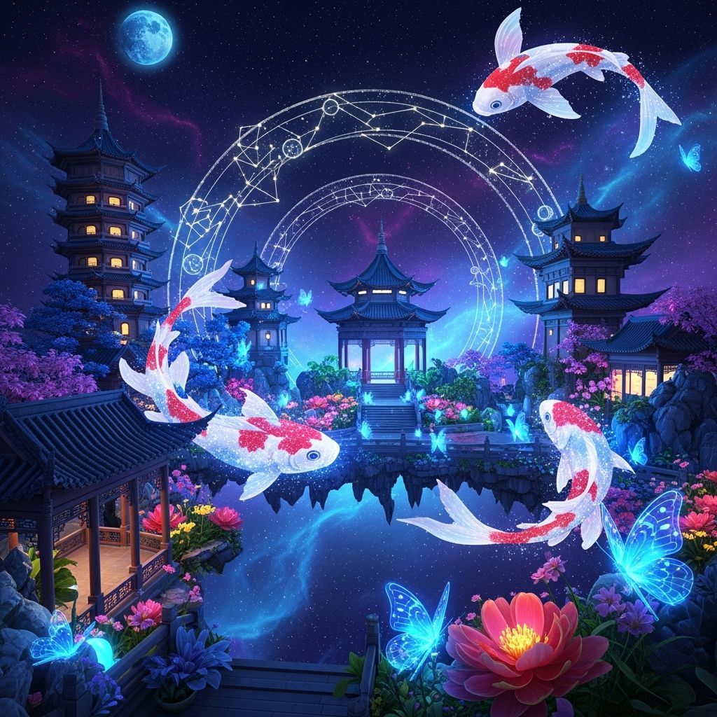 Cosmic Chinese Garden with Stardust Koi