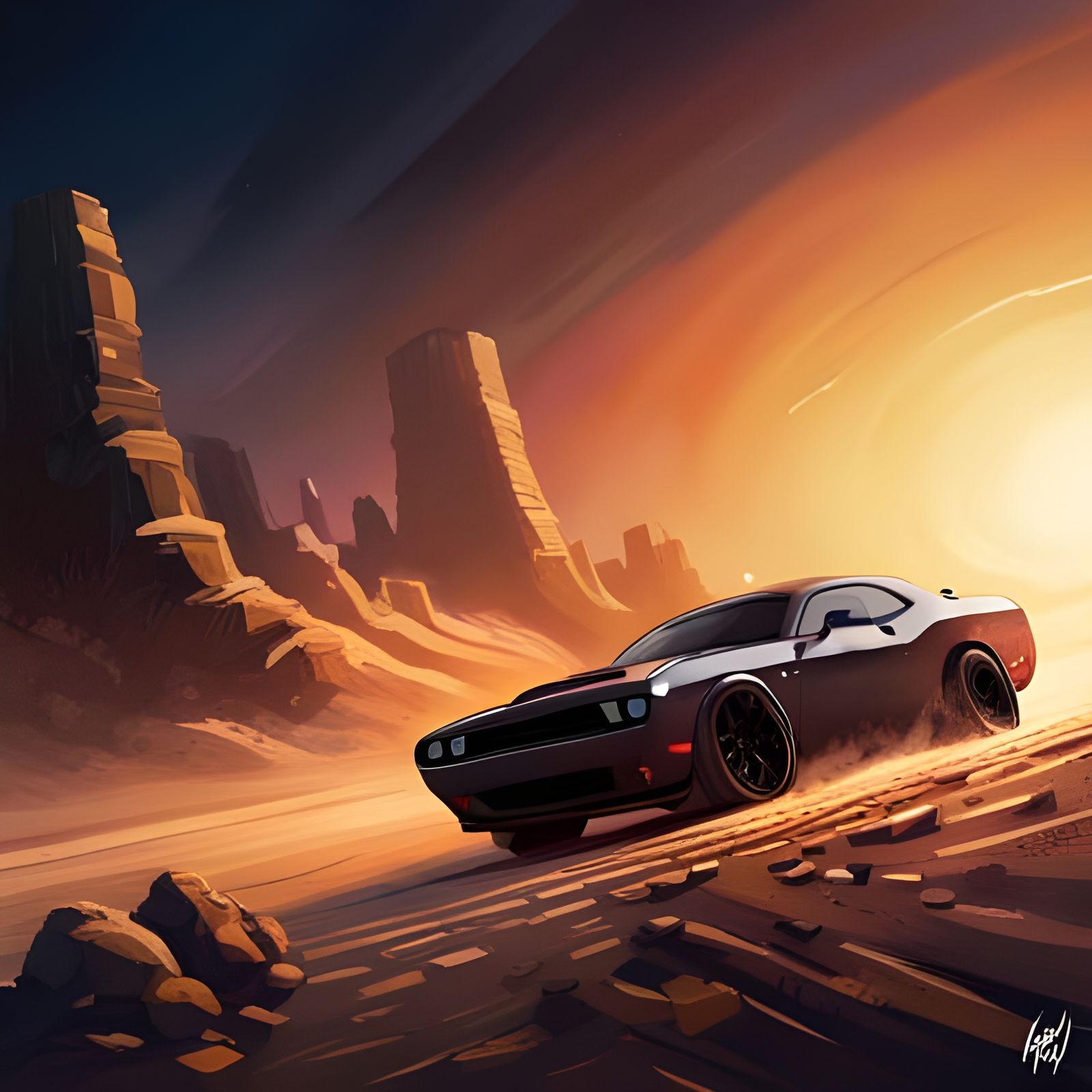 Armored Hellcat in Apocalypse Desert: Comic Book Art