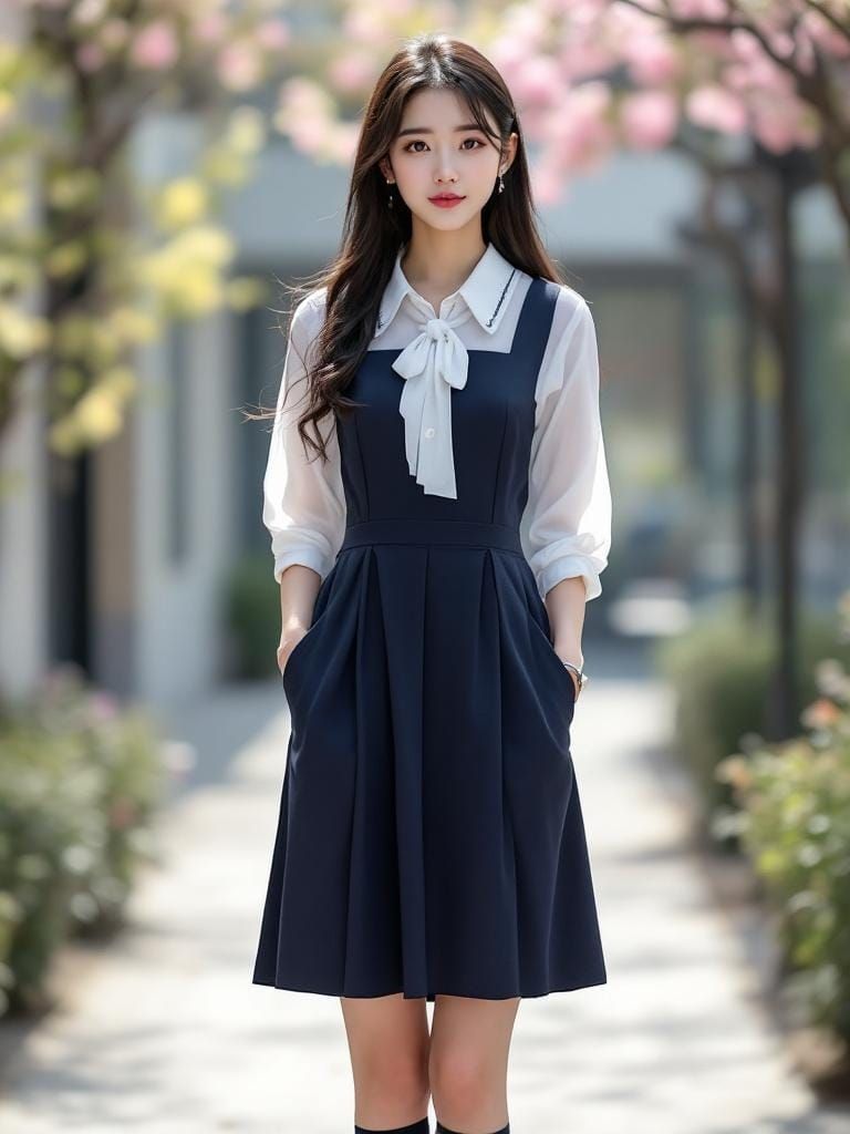 Young Woman in Stylish Japanese School Uniform