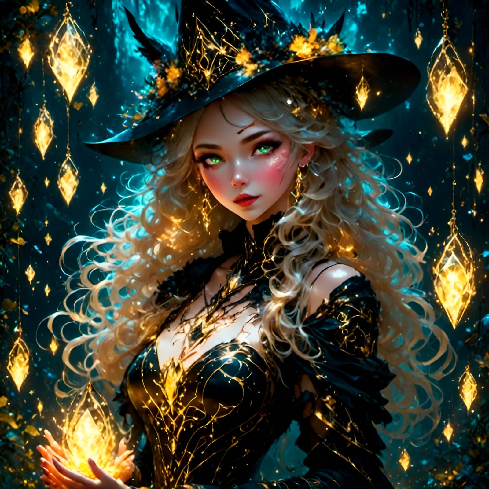 Enchanting Young Witch with Glowing Runes