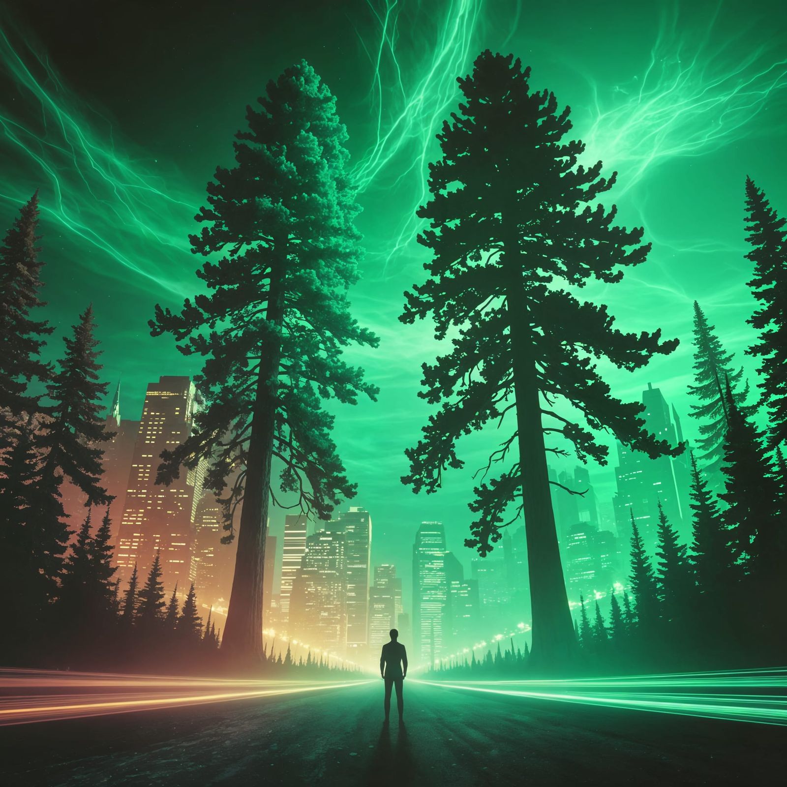 Cubist Fractal: City and Forest Double Exposure