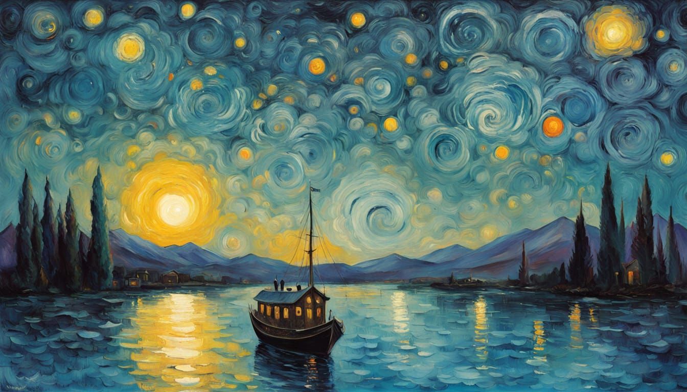 Whimsical Impasto Painting of a Majestic Steam Boat in a Vib...