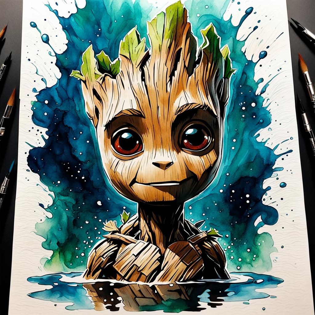 Young Groot in water color