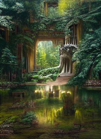 Forest Palace: Holographic Astral Illustration in Mixed Medi...