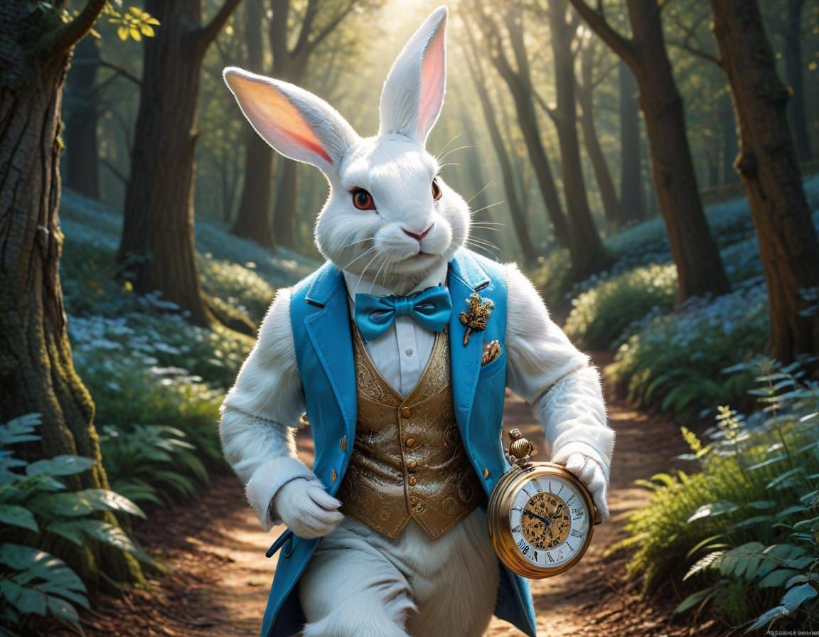Rabbit with Pocket Watch in Comic Book Style