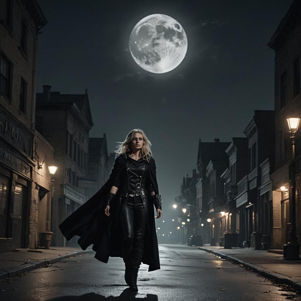 Gothic Woman Walks in Moonlight, Cinematic Still