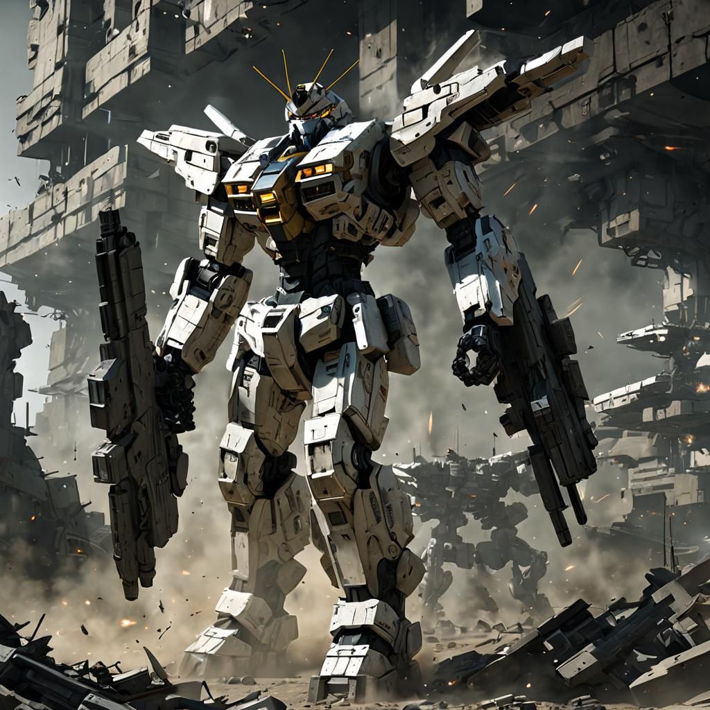 Armored Core Robot Dodging Rockets in Dystopian Sun