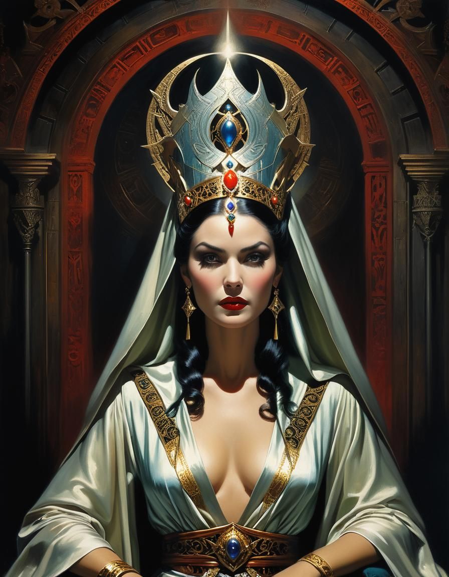 High Priestess Portrait in Pulp Horror Oil Painting