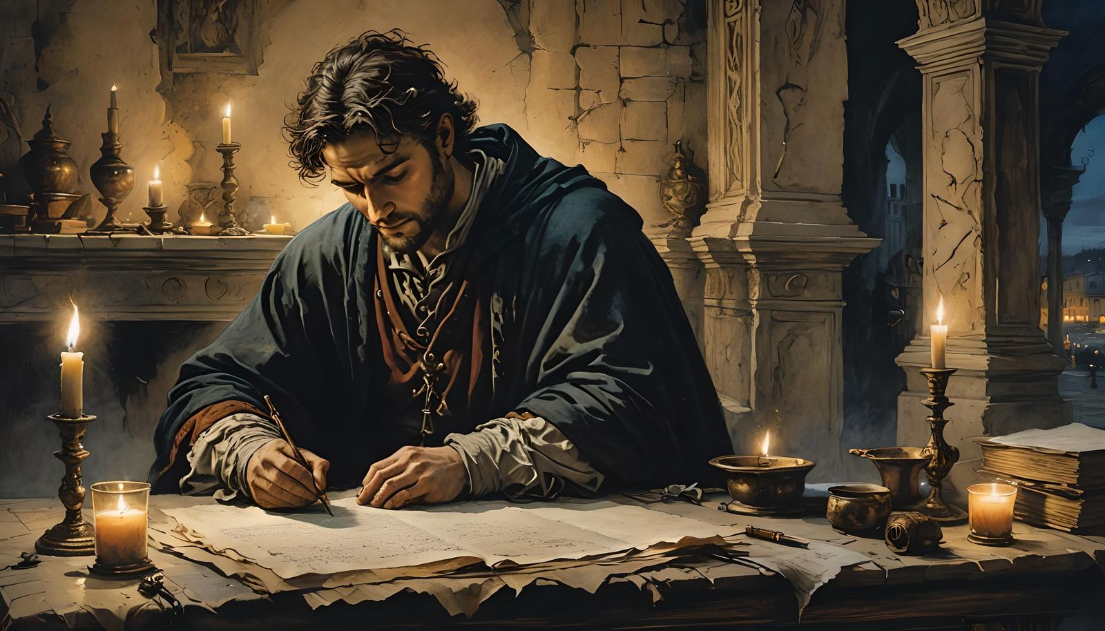 Scribe Writing Letter in Ancient Rome, Hyperdetailed Art