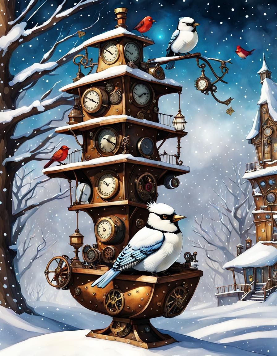 Steampunk Winter Wonderland Bird Feeder ...