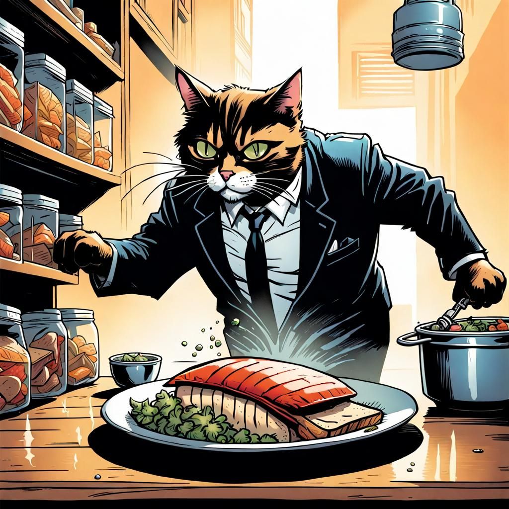 Secret Agent Cat Stealing Tuna, Comic Book Art