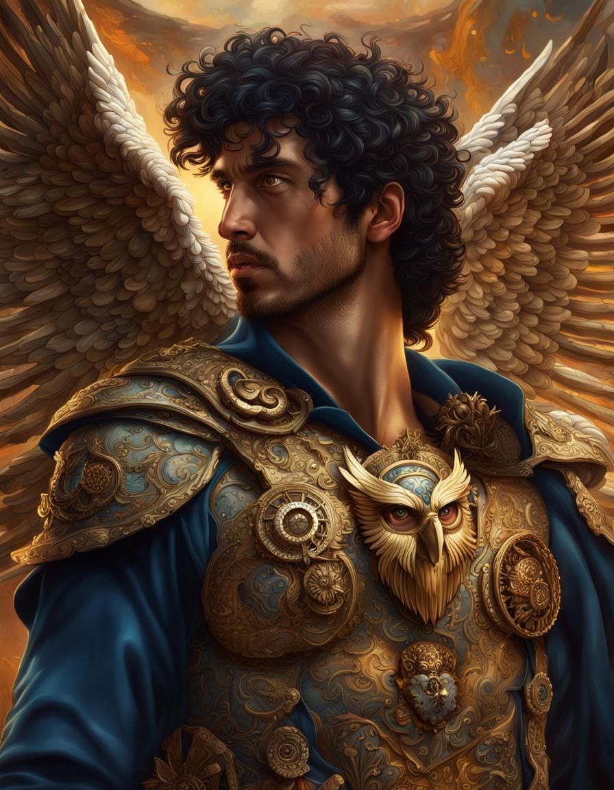 Hyperrealistic Perseus with Mechanical Owl